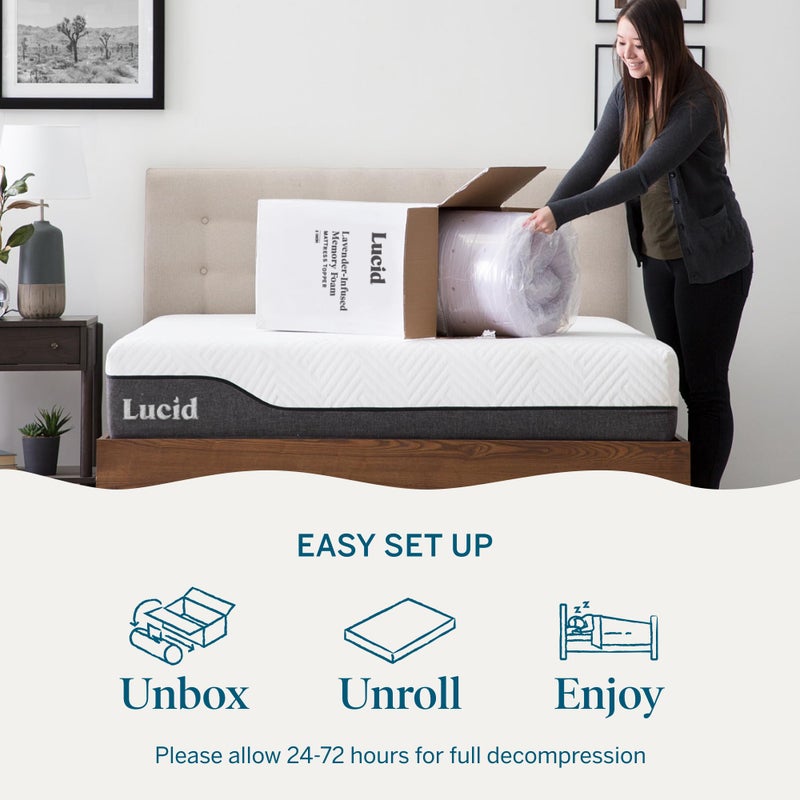 LUCID غطاء مرتبة ميموري فوم لافندر بسمك 4 إنش، حجم توين XL - معزول بزيوت أساسية - إحساس فائق النعومة، غطاء سرير مريح - مهوى وقابل للتنفس - معتمد من CertiPur - Image 2